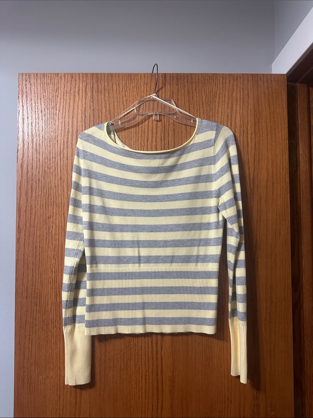 Striped Crewneck Sweater in Yellow and Gray